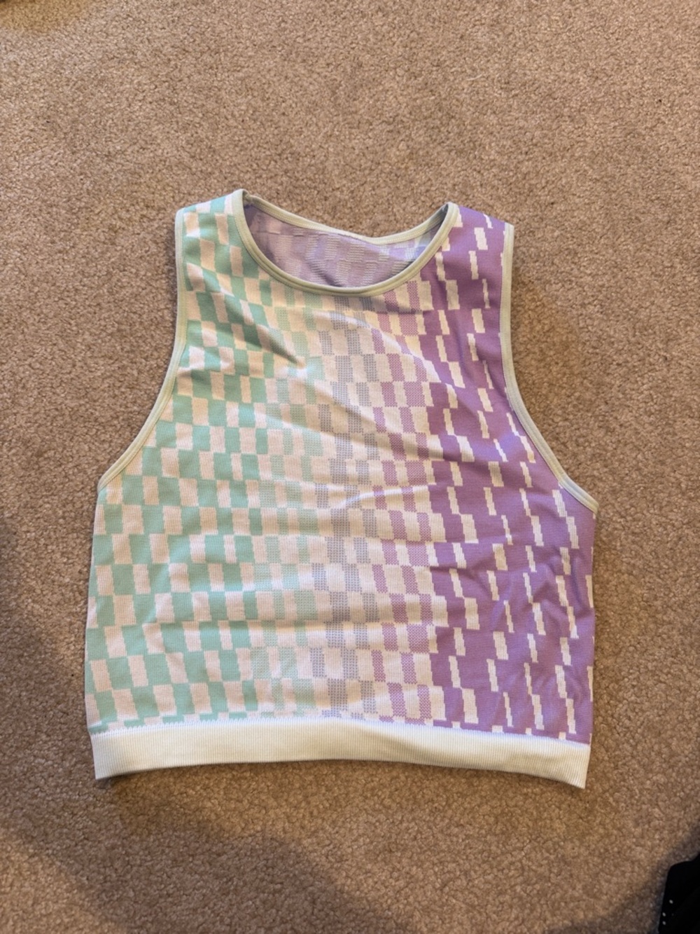 Fabletics Pastel Checker Seamless Crop Tank - Mint & Lavender